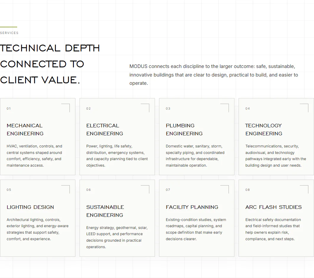 Engineering services section of the rebuilt MODUS website
